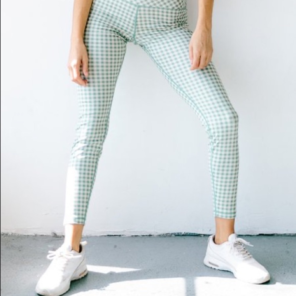 Glyder Eucalyptus Gingham High Power High-Waist Leggings